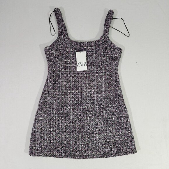 Zara Pink Tweed Mini Dress With Sleeveless Design Square Neckline READ ME - Picture 5 of 11